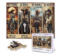 Vintage Cowgirl Jigsaw Puzzle 500 Piece Be Strong When You're Weak Quote Afro Black Women Jigsaw Puzzles for Adults Hard Challenge Art Jigsaw Puzzles for Gifts Birthday Party Games Family