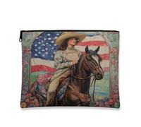 Vintage Cowgirl Makeup Pouch, Medieval Ranch Style Cosmetic Travel Bags for Women, Portable Small Canvas Zipper Pouch, Holiday Gift Skincare Organizer, Blue, 7x9 Inch, Horse