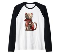 Vintage Cozy Cat Patchwork Quilted Scarf Winter Raglan Baseball Tee