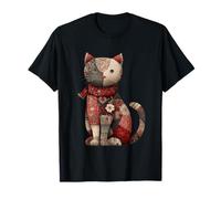 Vintage Cozy Cat Patchwork Quilted Scarf Winter T-Shirt