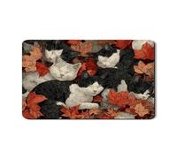 Vintage Cozy Dish Drying Mats For Kitchen Counter, Red Leaf Cat Absorbent Rubber Mat, Autumn PU Leather Drying Pad For Coffee Bar 12x20 Inch