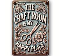 Vintage Craft Room Metal Sign - Decorative Wall Hanging Plaque - "The Craft Room is My Happy Place" - Retro Tin Sign for Home, Garden, Bar, Cafe, Office, and More 8x12 inches