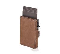 Vintage Crazy Horse Leather Men Wallets RFID Protection Mini Metal Wallet Zipper Coin Pocket for Men and Women(Brown)