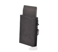 Vintage Crazy Horse Leather Men Wallets RFID Protection Mini Metal Wallet Zipper Coin Pocket for Men and Women(Black)