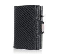 Vintage Crazy Horse Leather Men Wallets RFID Protection Mini Metal Wallet Zipper Coin Pocket for Men and Women(Carbon Fiber)