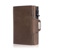 Vintage Crazy Horse Leather Men Wallets RFID Protection Mini Metal Wallet Zipper Coin Pocket for Men and Women(Dark Coffee)