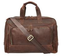 Vintage Crazy Horse Leather Weekender Bag, Large Travel Duffel with Laptop Sleeve, Brass Hardware, Detachable Shoulder Strap, Rust Tan