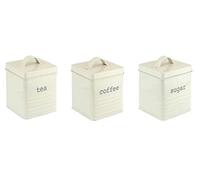 Vintage Cream Enamel Tea Coffee Sugar Kitchen Storage Canisters Jars Pots Set Square by JT247
