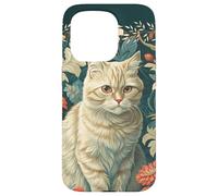 Vintage Cream Tabby Cat Victorian Floral Case for iPhone 15 Pro