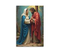 Vintage Creative Art Religious Poster Christian Poster Virgin Mary And Jesus Attractive Decorative Painting Canvas Wall Posters for Bedroom Artistic Pictures Prints Modern Family 24x36inch(60x90cm)