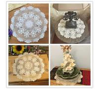 Vintage Crochet Cotton Floral Tablecloth, Small Round Lace Table Cloth 20 inch Decor(White)