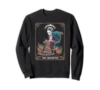Vintage Crocheter Skeleton Tarot Card Creating Magic Yarn Sweatshirt
