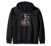 Vintage Crocheter Skeleton Tarot Card Creating Magic Yarn Zip Hoodie