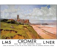 Vintage Cromer Norfolk LNER LMS London North Eastern Railway Travel Poster Wall Art A3 & A4 Re-Print (A4 Framed - Black Frame)