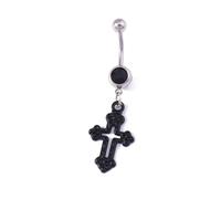 Vintage Cross Belly Button Bars Ring for Women Unisex Bohemian Black Trendy Cross Dangle Belly Navel Rings Simple Retro Hollow Cross Pendant Beach Party Bikini Accessories Belly Piercing Jewelry