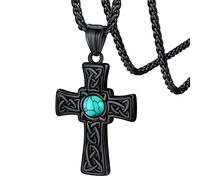 Vintage Cross Jewellery Stainless Steel Irish Celtic Knot Pendant Black Cross Crucifix Necklace Serenity Prayer Lucky Charm Religious Gifts for Fathers Day
