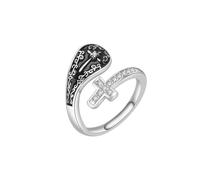 Vintage Cross Spoon Rings for Women Men Imitation Crystal Personalized Adjustable Wrap Finger Ring Fashion Statement Wedding Engagement Open Band Comfort Fit Religious Faith Inspirational Jewelry