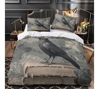 Vintage Crow Duvet Cover 3D Print Breathable 3-Piece Bed Set Hidden Zipper Art Deco Illustration Comforter Cover Luxury Hypoallergenic for Teens Adults Kids Women Girls Boys Double（200x200cm）
