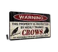 Vintage Crow Metal Sign Warning This Property is Protected by Highly Trained Crow Yard Sign Outdoor Home Wall Decor 12x8Inch