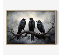 Vintage Crow Picture Dark Academia Paintings Raven Art Print Gothic Forest Wall Art Black Bird Picture Crow Painting Tree Branch Canvas Wall Art Vintage Artwork for Room 16x24in No Frame
