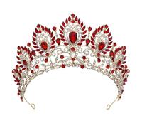 Vintage Crown Big Diadem Bride Crowns For Women Tiaras Wedding Dress Crown Hair Jewelry Princess Birthday Headdress Red