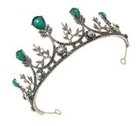 Vintage Crown Hairband with Rhinestone Alloy, Bride Wedding Accessory | Secure Attachment Loops, Green Glittering Finish, for Theatre Pageants, Brides and Cosplayers Only