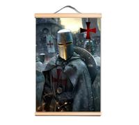 Vintage Crusader Warrior Wall Art - Solid Wood Hanging Banner with Knights Templar Emblem - Ideal Decoration for Christian History Lovers and Medieval Enthusiasts LS0