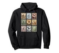 Vintage Cryptid Stamp Collection Bigfoot Yeti Mothman Pullover Hoodie