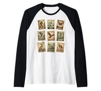 Vintage Cryptid Stamp Collection Bigfoot Yeti Mothman Raglan Baseball Tee