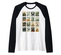 Vintage Cryptid Stamp Collection Bigfoot Yeti Mothman Raglan Baseball Tee