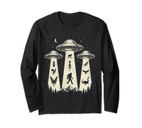 Vintage Cryptids Under UFO Beams Cryptozoology Long Sleeve T-Shirt