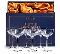 Vintage Crystal Champagne Coupe Glasses | Set of 6 | 4-5 oz Classic Cocktail Glassware - Martini, Manhattan, Cosmopolitan, Sidecar, Daiquiri | 1920s Speakeasy Retro Style Saucers | Storage Box