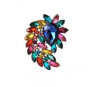 Vintage Crystal Feather Brooch Multi-Color Rhinestone Leaf Lapel Pin Antique Gold Tone Statement Jewelry Gift For Women