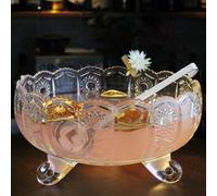 Vintage Crystal Glass Punch Bowl with Ladle - 1 Gallon Unique Design Drink Dispenser - Heavy and Sturdy PunchBowl Set for Centerpiece Table Decorations at Parties