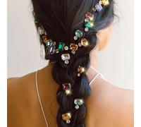 Vintage Crystal Hair Pins Set （6pcs） Multi-Color Gemstone Bobby Pins with Rhinestones, Gold Metal Hair Accessories, 2.16 Inch, Wedding Party Collection