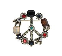 Vintage Crystal Peace Sign Brooch Pin for Jacket Scarf Hat Bag Accessory Gift