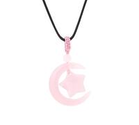 Vintage Crystal Pendant Necklace For Women Men, Moon Stars Pendant Necklace With Adjustable Black Leather Cord Healing Gemstone Energy Jewellery Gifts Rose Quartz