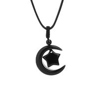 Vintage Crystal Pendant Necklace For Women Men, Moon Stars Pendant Necklace With Adjustable Black Leather Cord Healing Gemstone Energy Jewellery Gifts Black Obsidian