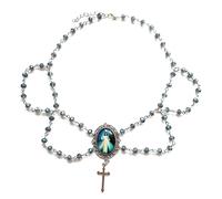 Vintage Crystal Pendant Necklace Holy Card Beaded Neckchain Retro Wavy Collarbone Chain Fashion