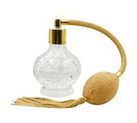 Vintage Crystal Perfume Bottle, 80ml Refillable Clear Perfume Atomizer Empty with Gold Long Tassels Retro Spray Atomizer Pump Glass Container Reusable Dispenser Bottles for Makeup Hair(Gold Nozzle)