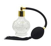 Vintage Crystal Perfume Bottle, 80ml Refillable Clear Perfume Atomizer Empty with Long Tassels Retro Spray Atomizer Pump Glass Container Reusable Dispenser Bottles for Makeup Hair(Gold Nozzle)