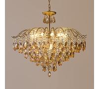 Vintage Crystal Raindrop Chandelier Pendant Light, LED Modern Crystal Luxury Ceiling Light E14 Crystal Pendant Light Fixture for Dining Room, Bathroom, Bedroom, Living Room amber-14