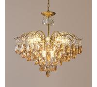 Vintage Crystal Raindrop Chandelier Pendant Light, LED Modern Luxury Ceiling Light E14 Fixture for Dining Room, Bathroom, Bedroom, Living Room amber-11