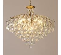 Vintage Crystal Raindrop Chandelier Pendant Light, LED Modern Luxury Ceiling Light E14 Fixture for Dining Room, Bathroom, Bedroom, Living Room transparent-14 Li
