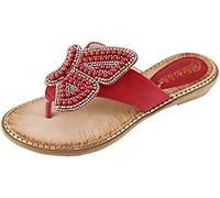 Vintage Crystal Shoes Slippers On Flops Hollow Out Flip Women Slip s Wedge Women's Slipper One Strap Sandals for Women (E red)