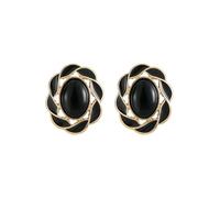 Vintage Crystal Study Earrings - Antique Enamel Geometric Oval Earrings With Big Pearl - Black Crystal - Birthday Party & Christmas Jewelry Gifts, Crystal, copper