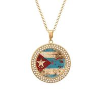 Vintage Cuba Flag Diamond Necklace Cute Pendant Necklace