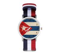 Vintage Cuba Flag Wrist Watches for Men Women Casual Braided Strap Easy Reader for Work Workout