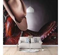 Vintage Cubic Cowboy Hat Art 3D Wallpaper Easy Install Feature Office Living Room Sofa Bedroom TV Background Wall Decoration-150cm×105cm