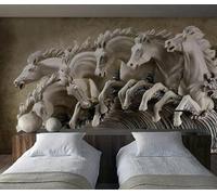 Vintage Cubic Relief Animal White Horse Art 3D Wallpaper Easy Install Feature Office Living Room Sofa Bedroom TV Background Wall Decoration-400cm×280cm